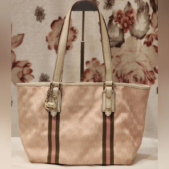 Gucci Pink GG Canvas & Leather Mini Jolicoeur Web Tote Vintage Gucci Sherry Line - Picture 1 of 10